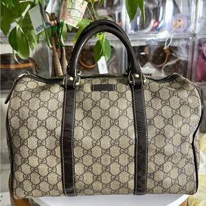 Authentic Boston Gucci Monogram Beige and Dark Brown Bag